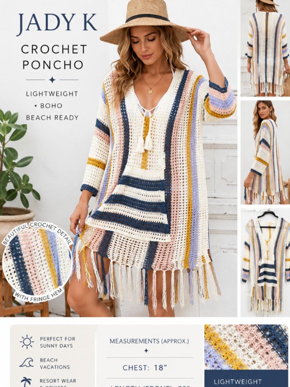 NEW Jady K Crochet Poncho Cover-Up Size S/M